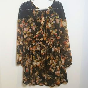 Forever 21 Black floral L/S minidress